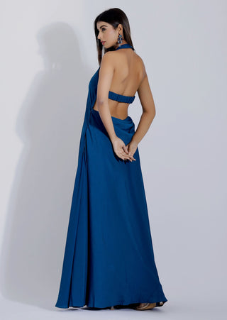 Teal Blue Backless Gown