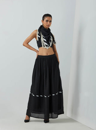 Black Chanderi Zade Bralette With Full Length Skirt (Set Of 2) Full Front View