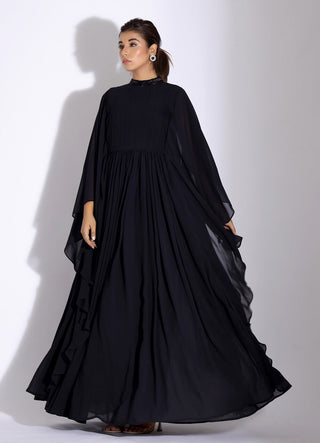Black Pleated Kaftan Gown