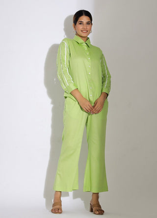 cotton shirt and flared pant set front