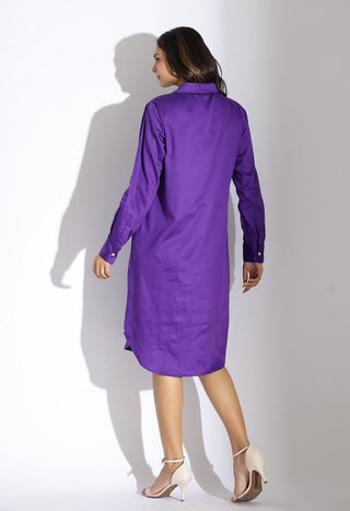 purple cotton shirt dress back